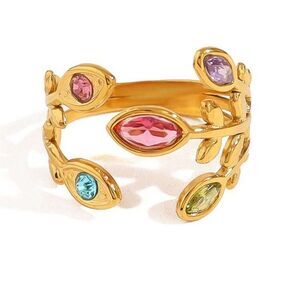 Gemstone leaf Ring #1895